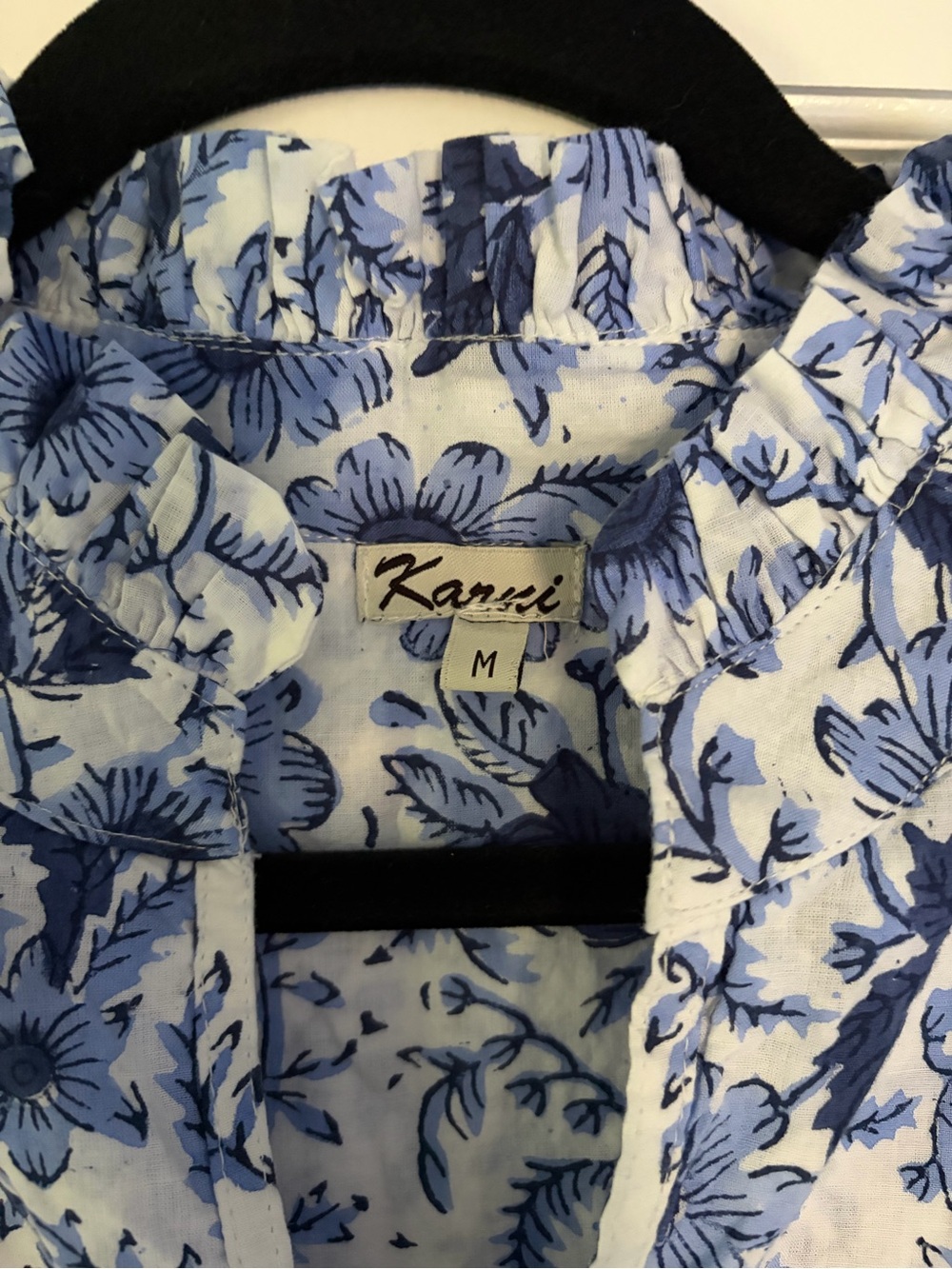 Blue Floral Maci Dress - Women's Puff Sleeve Tiered Dress - Picture 4 of 4